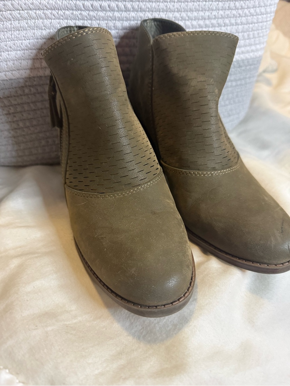 BareTraps Olive Green Perforated Ankle Booties